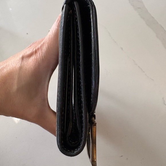 Vintage Christian Dior Saddle Flap Wallet – Black Leather with Gold D Charm - Picture 4 of 9